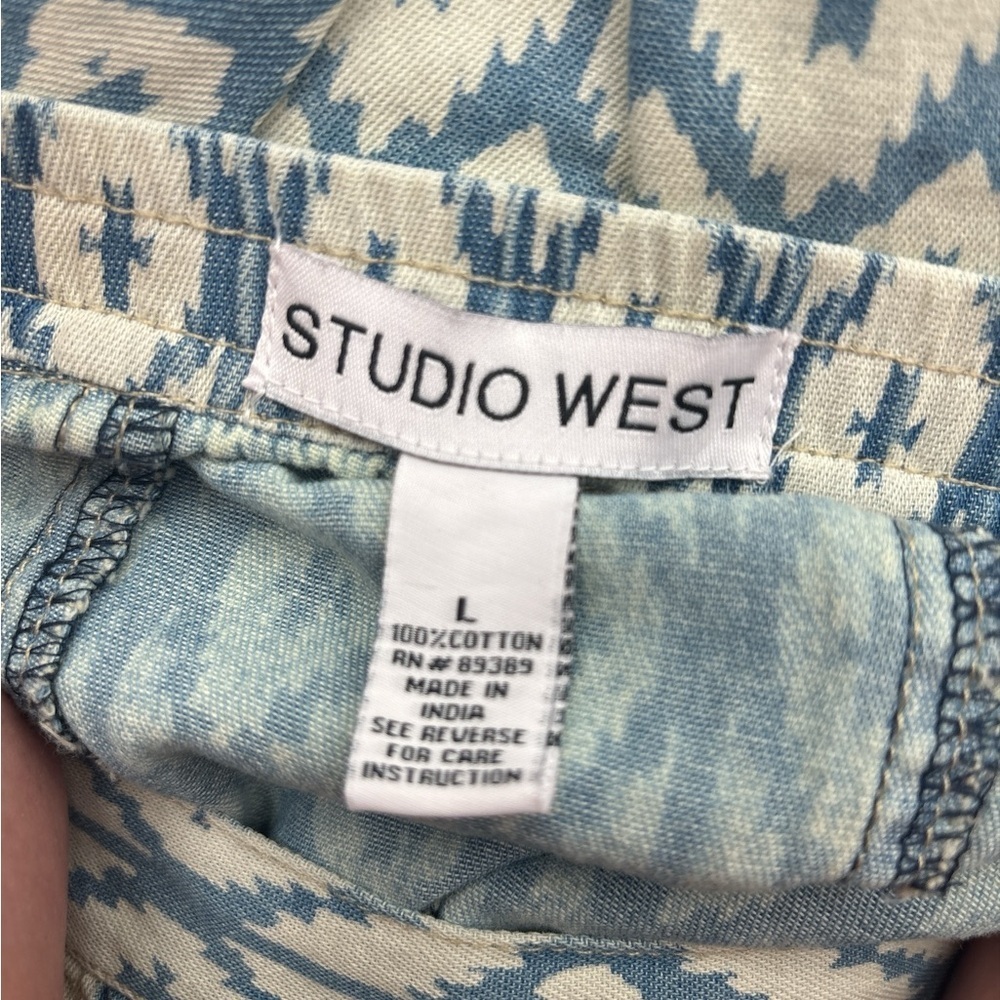 Studio West Blue Ikat Print Large Pleated Cotton Skirt - Picture 4 of 5